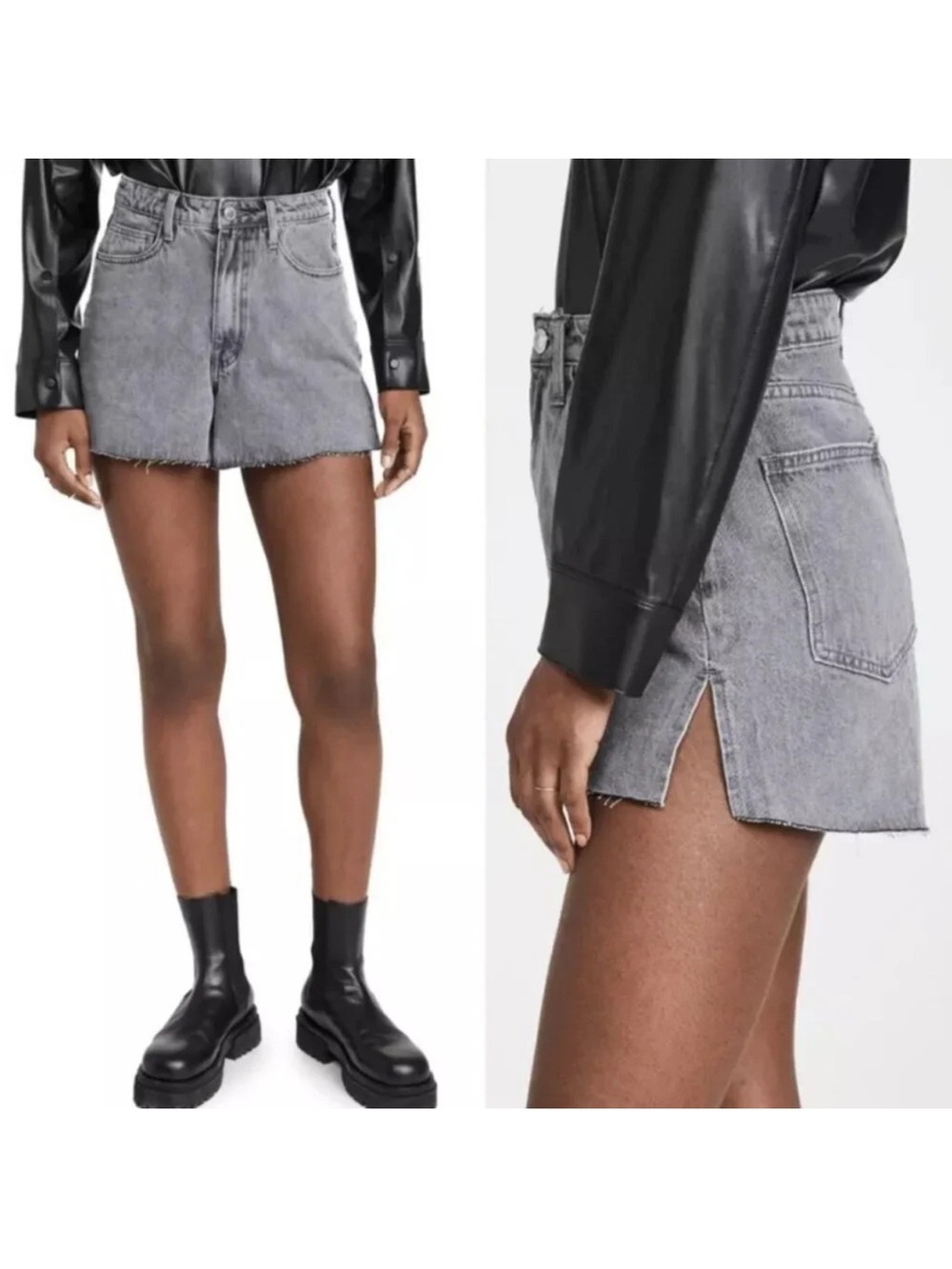 WEWOREWHAT The Boyfriend Shorts Rigid Denim in Washed Grey NWT 24